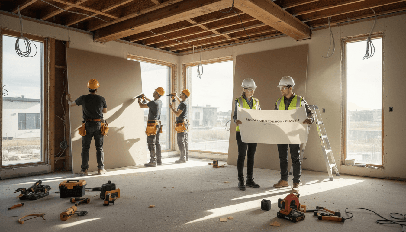 Construction crew collaborating on a residential remodel project in Toronto