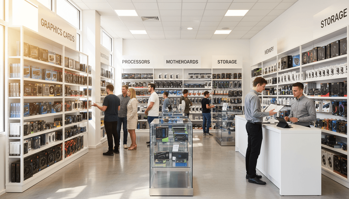 Well-organized corner store interior with functional layout and modern finishes